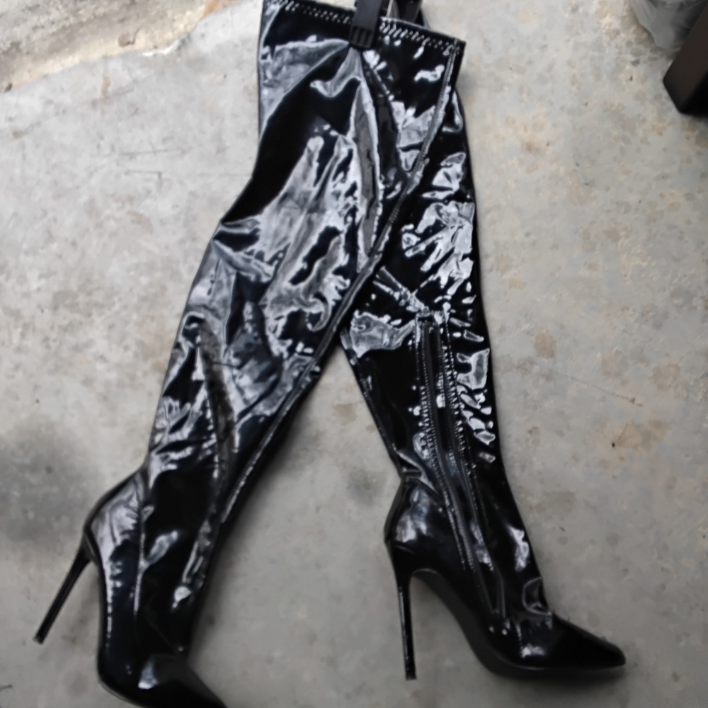 Black Patent Leather Thigh-High Boots